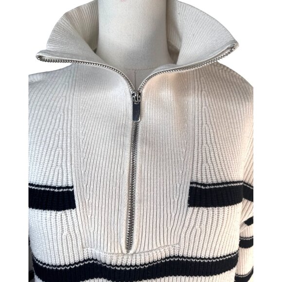 Laundry By Shelli Segal Medium Striped Half-Zip Ribbed Sweater White & Black - Picture 5 of 15